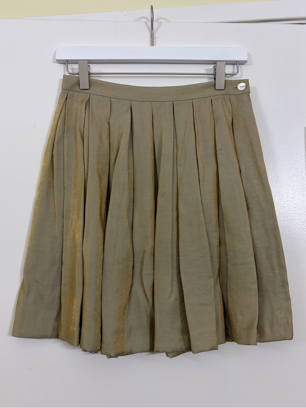 Esprit Metallic Gold Pleated A-Line Mini Skirt Shimmer Party Glam Retro US 6